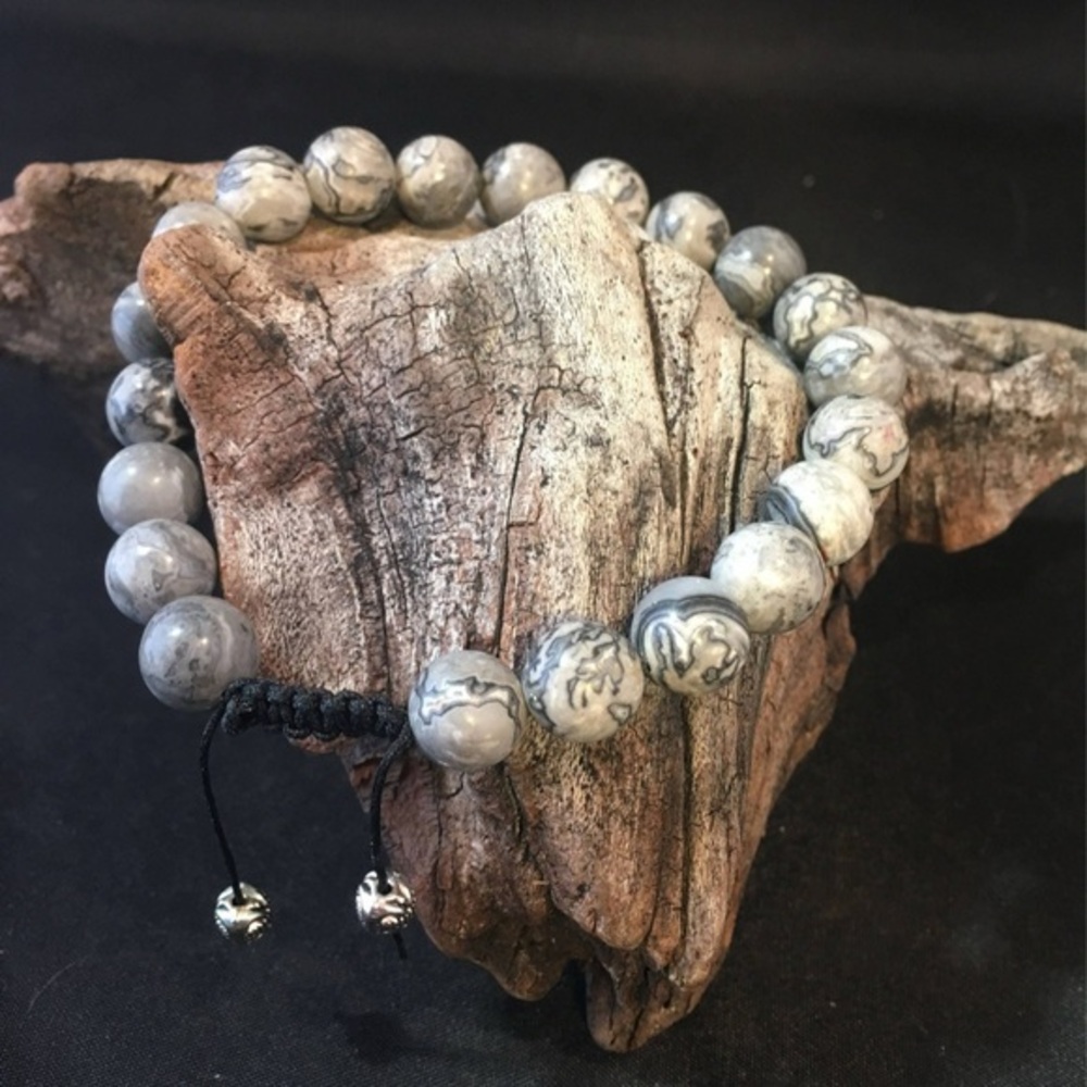 Grey Jasper Adjustable Wrist Mala Bracelet